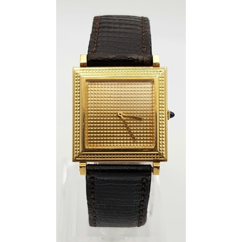 731 - A rare, vintage, ladies, 18 K yellow gold BOUCHERON watch, with an innovative leather strap. 24 mm s... 