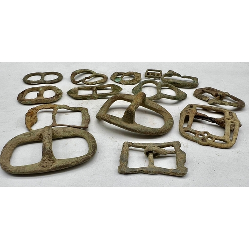 1129 - A Selection of 14 Ancient Belt Buckles - found by a metal detectorist. Please see photos for conditi... 