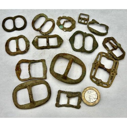 1129 - A Selection of 14 Ancient Belt Buckles - found by a metal detectorist. Please see photos for conditi... 