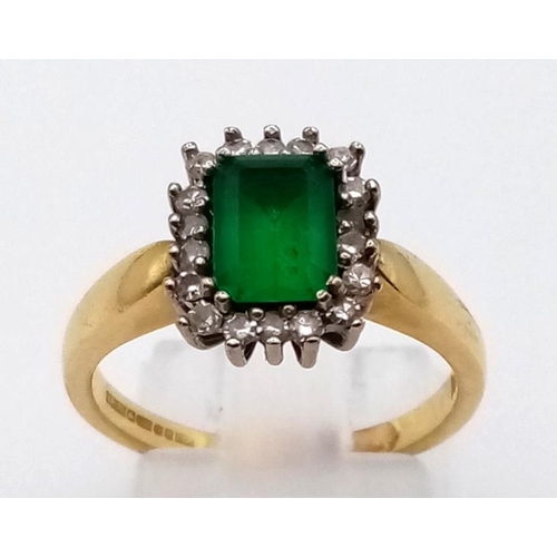 193 - 18K YELLOW GOLD EMERALD AND DIAMOND SET RING SIZE N 4.41G     9100