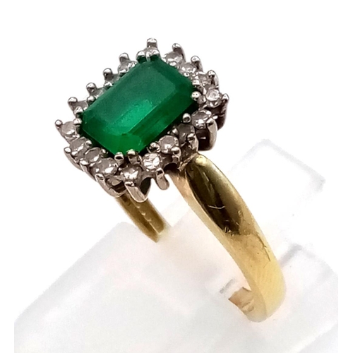 193 - 18K YELLOW GOLD EMERALD AND DIAMOND SET RING SIZE N 4.41G     9100