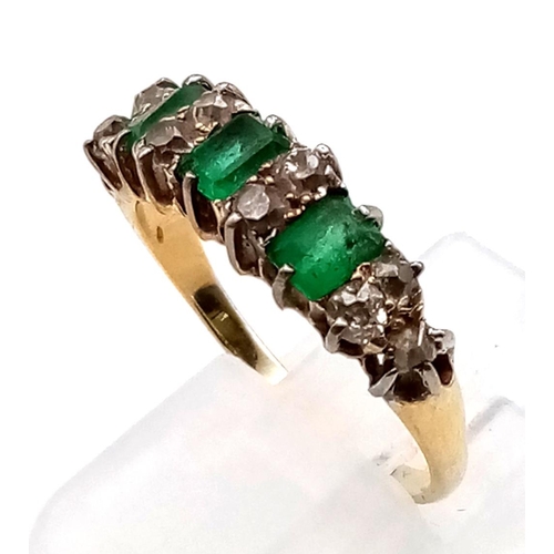 284 - 18K YELLOW GOLD WITH DIAMONDS AND EMERALDS HALF ETERNITY RING 3.51G SIZE O/P     9098