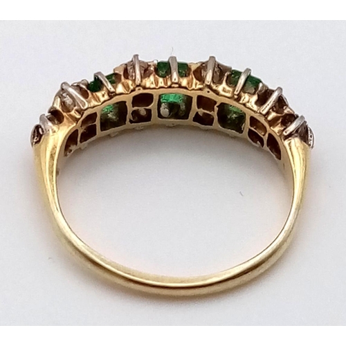 284 - 18K YELLOW GOLD WITH DIAMONDS AND EMERALDS HALF ETERNITY RING 3.51G SIZE O/P     9098