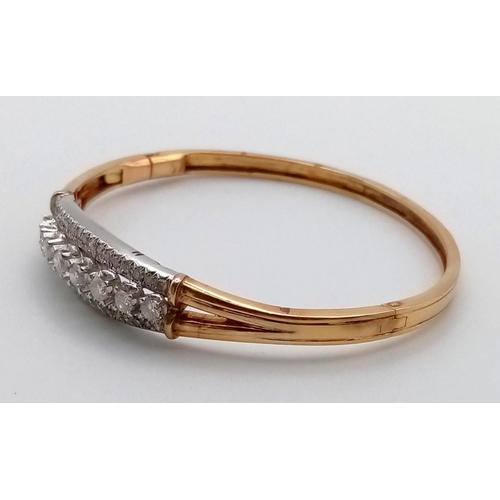 74 - VINTAGE 15K YELLOW GOLD BANGLE WITH OVER 3CTS DIAMONDS IN PLATNIUM SETTINGS 16.59G   
9096