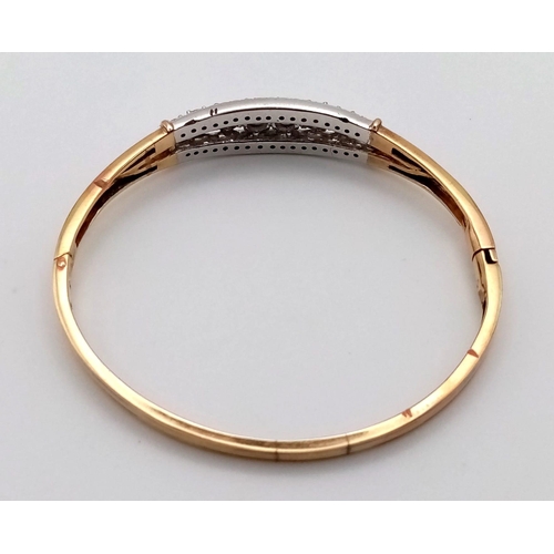 74 - VINTAGE 15K YELLOW GOLD BANGLE WITH OVER 3CTS DIAMONDS IN PLATNIUM SETTINGS 16.59G   
9096