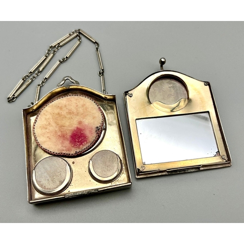 857 - An Early White Metal and Enamel Sovereign Holder Purse -  with original chain. 8 x 6cm. 100g total w... 