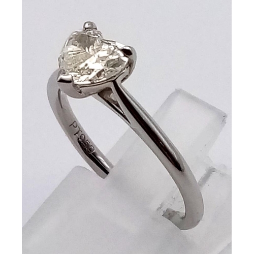 677 - A .83CT HEART SHAPED DIAMOND SET IN A MODERN PLATINUM SETTING.  3.5gms  size L/M