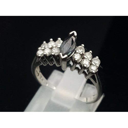 1019 - A NEW REGAL SAPPHIRE AND DIAMOND RING SET IN 14K WHITE GOLD . 3.58gms  size N