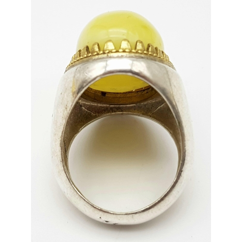 1191 - A NATURAL AMBER MESBAH PUS MATCHING RING SET IN SILVER . (RING-22.9gms  size W)