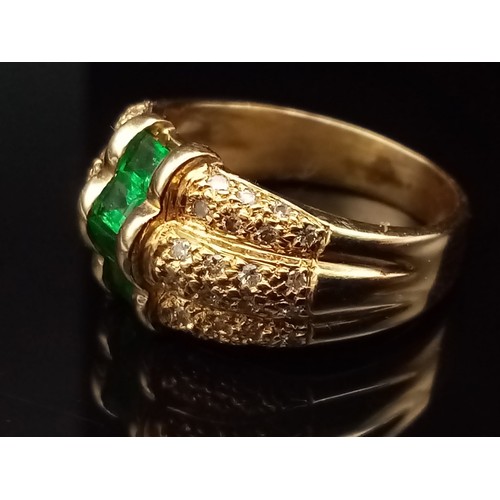 1137 - A FABULOUS 14K GOLD EMERALD AND DIAMOND RING. 9.62gms  size O