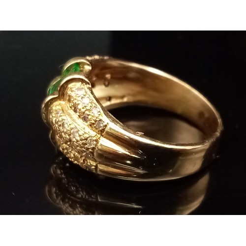 1137 - A FABULOUS 14K GOLD EMERALD AND DIAMOND RING. 9.62gms  size O