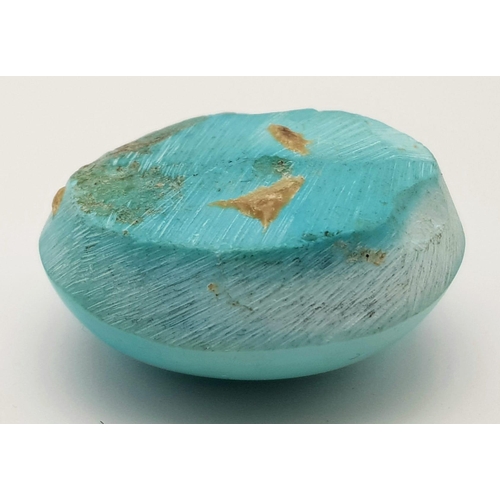 1150 - A NICELY POLISHED 100ct NATURAL TURQUOISE STONE.  20.2gms  3.4 x 2.8cms