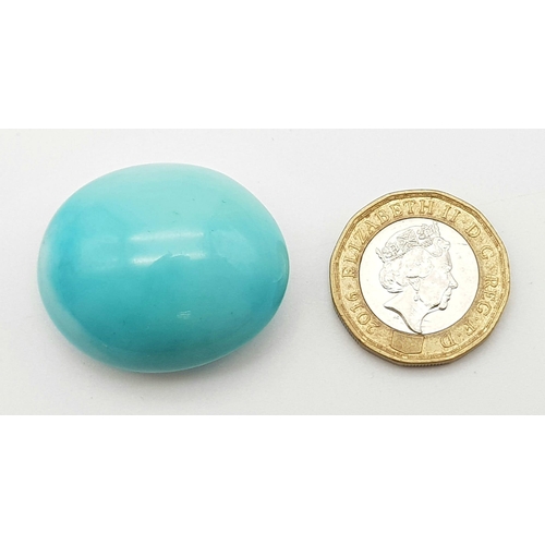 1150 - A NICELY POLISHED 100ct NATURAL TURQUOISE STONE.  20.2gms  3.4 x 2.8cms