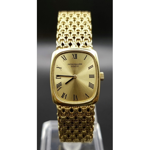 110 - A vintage, ladies, 18 K yellow gold PATEK PHILIPPE. Dial 23 x 20 mm, gold face with gold hands. Manu... 