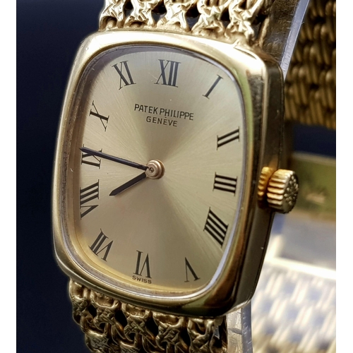 110 - A vintage, ladies, 18 K yellow gold PATEK PHILIPPE. Dial 23 x 20 mm, gold face with gold hands. Manu... 