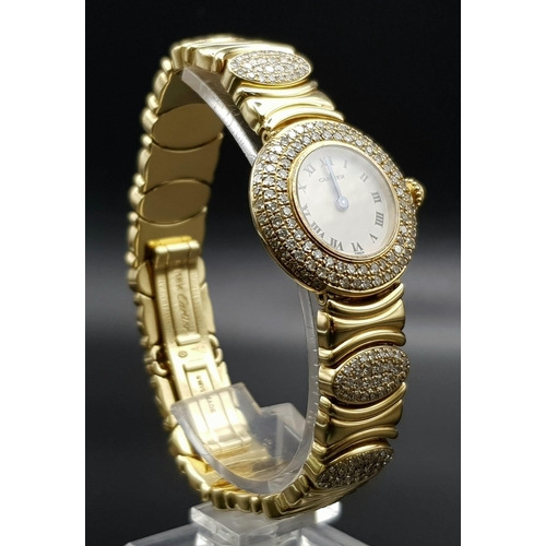 717 - Ladies CARTIER watch oozing elegance and sophistication. 18 K yellow gold, loaded with numerous bril... 