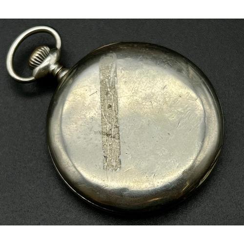 990 - An Antique Silver Doxa Pocket Watch. 5cm diameter. Sub second dial. 85.5g total weight. A/F