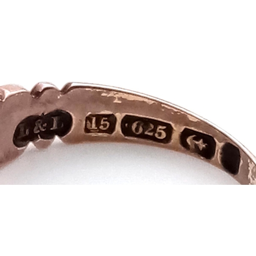 1081 - A Georgian Triple Diamond set 15k Rose Gold ring, 0.65cts diamond size N1/2 2.93G