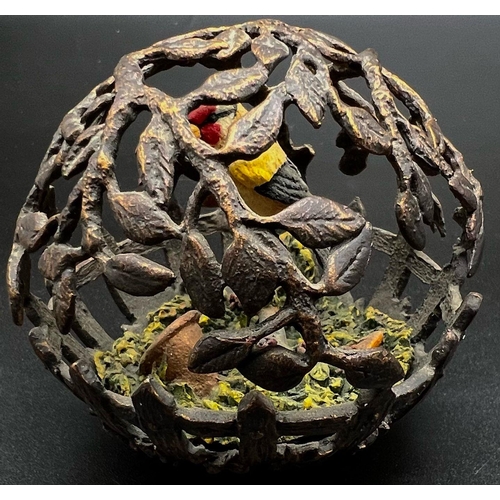 842 - A Vintage Cold-Painted Bronze with Goldfinch Surrounded by Tree Branches. Makers mark on base.
8cm t... 