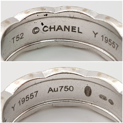 639 - An 18 K white gold ring with diamonds by CHANEL, in original presentation box. Ring size: L/M, weigh... 