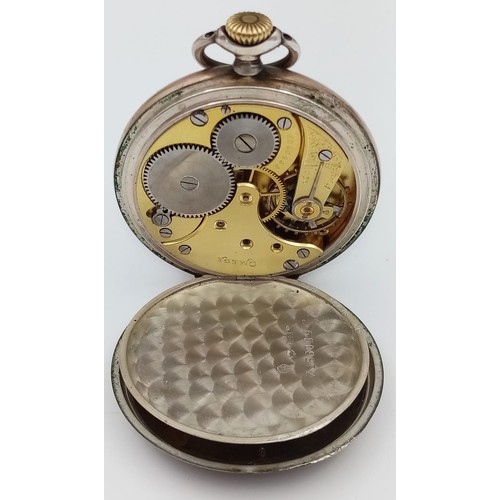 1038 - Antique gilt solid Silver OMEGA pocket watch, in working condition