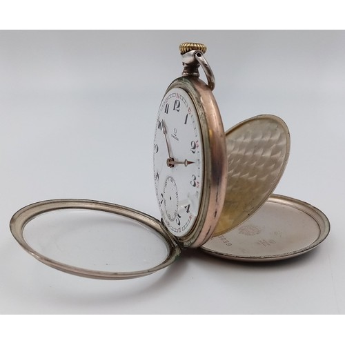 1038 - Antique gilt solid Silver OMEGA pocket watch, in working condition