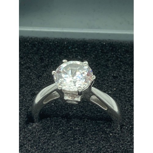 77 - STUNNING SILVER RING having large 1.5 carat Zirconia  SOLITAIRE  set to top in six claw mount, prese... 