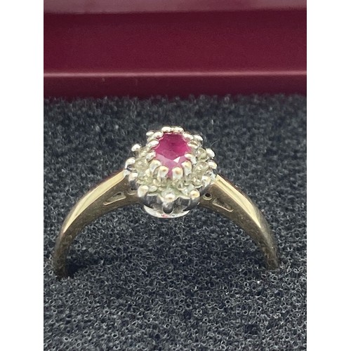 259 - 9 carat GOLD ,RUBY RING ,having Oval Ruby set to top with white Topaz surround. Full UK hallmark.
 2... 