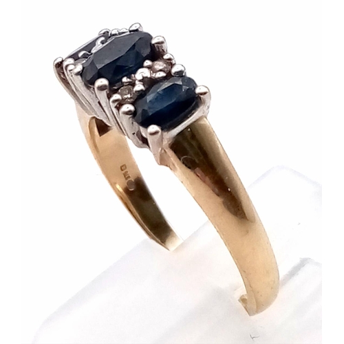 229 - 9K YELLOW GOLD DIAMOND & SAPPHIRE RING 3.5G SIZE P