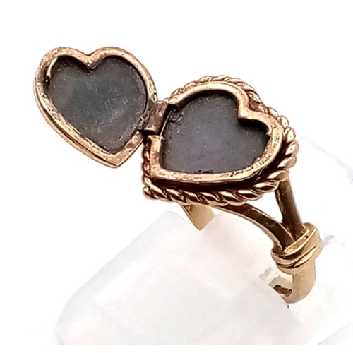 292 - 9K YELLOW GOLD HEART LOCKET RING 2.4G J 1/2