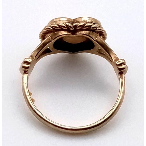 292 - 9K YELLOW GOLD HEART LOCKET RING 2.4G J 1/2