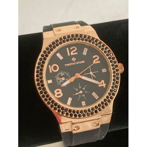 306 - Timothy Stone wristwatch in rose gold tone with sweeping second hand and secondary dials. Suitable f... 