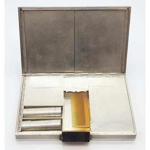 87 - A rare combination of vanity case and cigarette case by BOUCHERON, Paris. White metal (untested) and... 