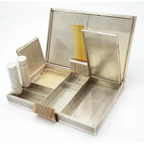 87 - A rare combination of vanity case and cigarette case by BOUCHERON, Paris. White metal (untested) and... 