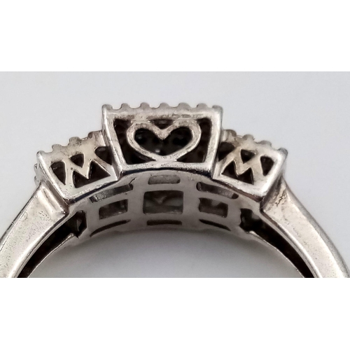 1158 - STERLING SILVER DIAMOND SET TRIPLE CLUSTER RING 3.7G SIZE R