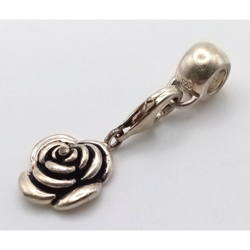 460 - STERLING SILVER ROSE DROP CHARM/PENDANT 3.9G