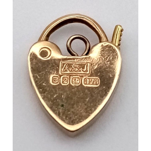 622 - 9K Yellow Gold HEART PADLOCK 0.8G