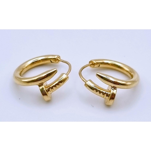 159 - 14K YELLOW GOLD CARTIER STYLE NAIL HOOP EARRINGS 3.8G