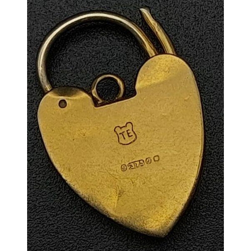 383 - 9K YELLOW GOLD HEART PADLOCK 1.3G