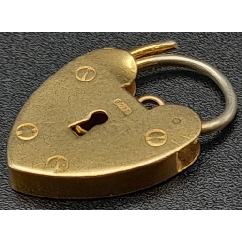 383 - 9K YELLOW GOLD HEART PADLOCK 1.3G