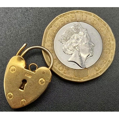 383 - 9K YELLOW GOLD HEART PADLOCK 1.3G