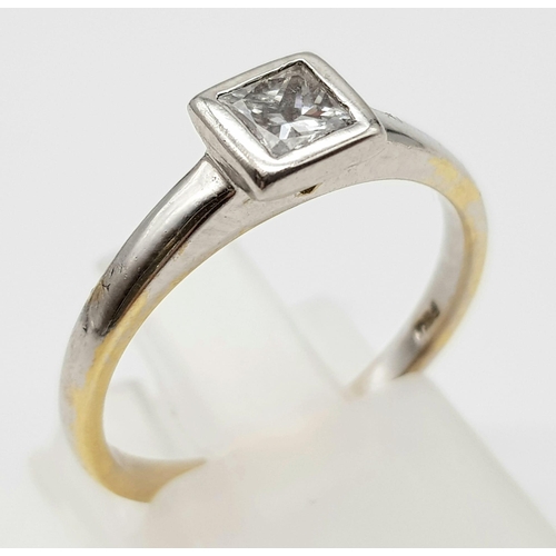 571 - A Feu 18K Yellow Gold Diamond Solitaire Ring. Square-cut brilliant diamond - 0.25ct. Size M 1/2. 3.3... 