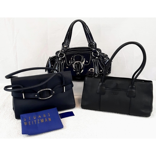 727 - Three Well-Crafted Everyday Handbags: A blue Stuart Weitzmann - 31 x 20cm. A classic black Osprey - ... 