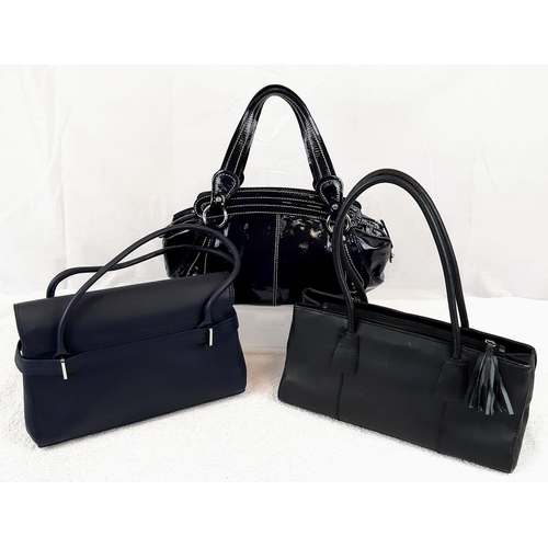 727 - Three Well-Crafted Everyday Handbags: A blue Stuart Weitzmann - 31 x 20cm. A classic black Osprey - ... 