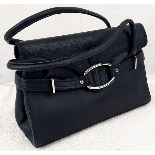 727 - Three Well-Crafted Everyday Handbags: A blue Stuart Weitzmann - 31 x 20cm. A classic black Osprey - ... 