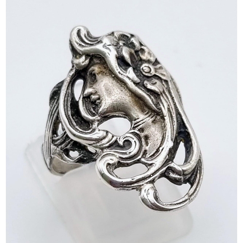 734 - STERLING SILVER LADY HEAD RING 6G SIZE M 1/2