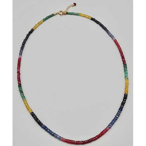 1082 - 9K Yellow Gold Emerald, Sapphire and Ruby necklace