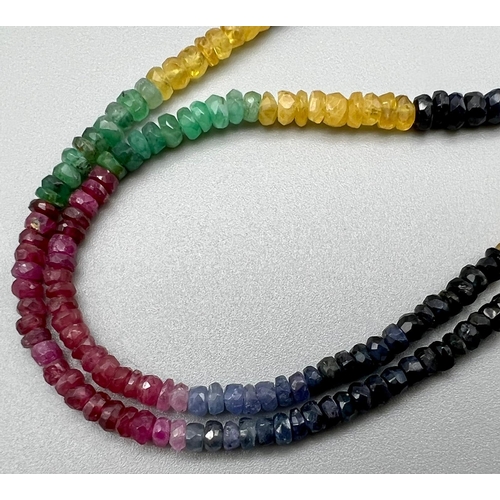 1082 - 9K Yellow Gold Emerald, Sapphire and Ruby necklace