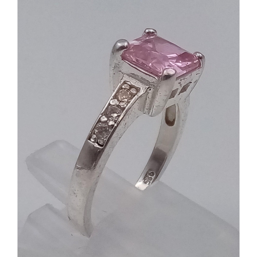 1106 - 2 BOXED SILVER RINGS WITH PINK STONE.5.7gms  size L/M