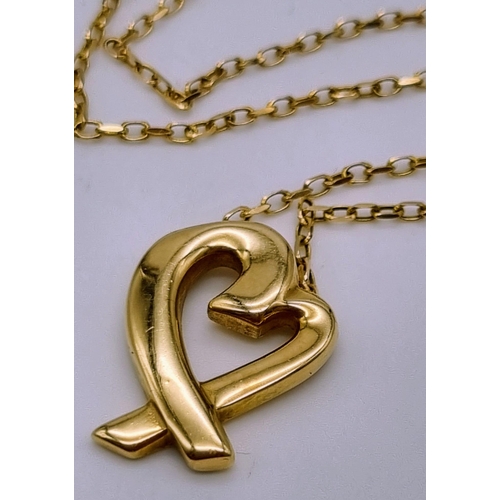 1109 - 9k Yellow Gold Tiffany &Co Paloma Picasso Heart Earrings and necklace set 
earrings 3g   necklace 6.... 